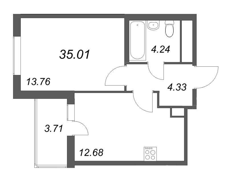 1-комнатная квартира, 35.01 м² в ЖК "Ясно.Янино" - планировка, фото №1