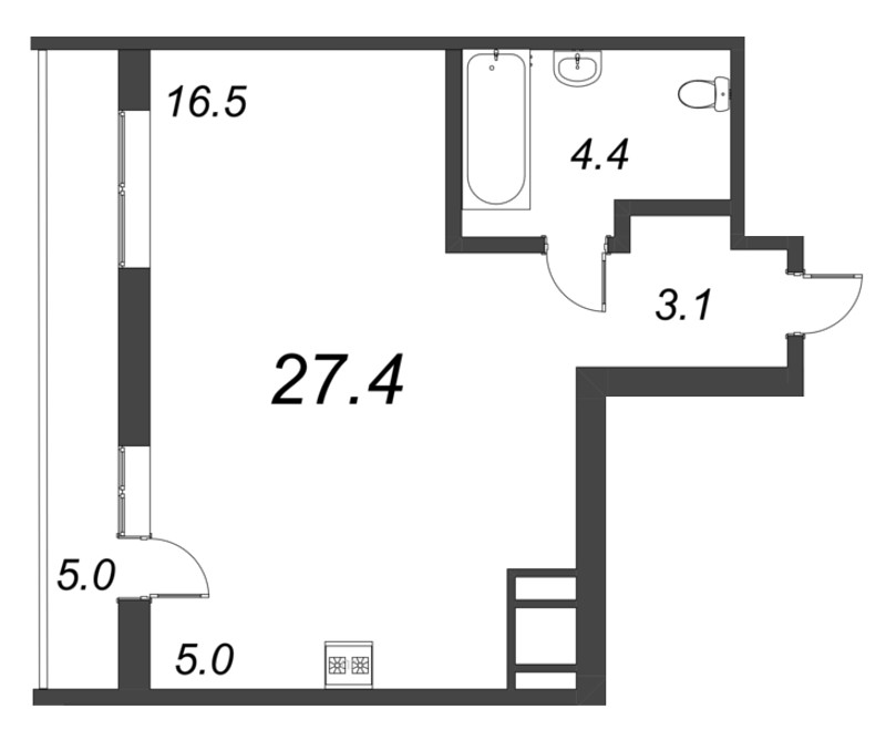 Квартира-студия, 27.1 м² - планировка, фото №1