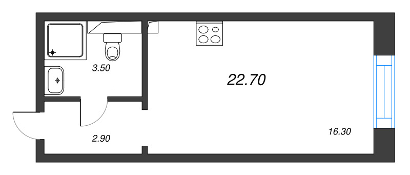 Квартира-студия, 22.7 м² в ЖК "Большая Охта" - планировка, фото №1