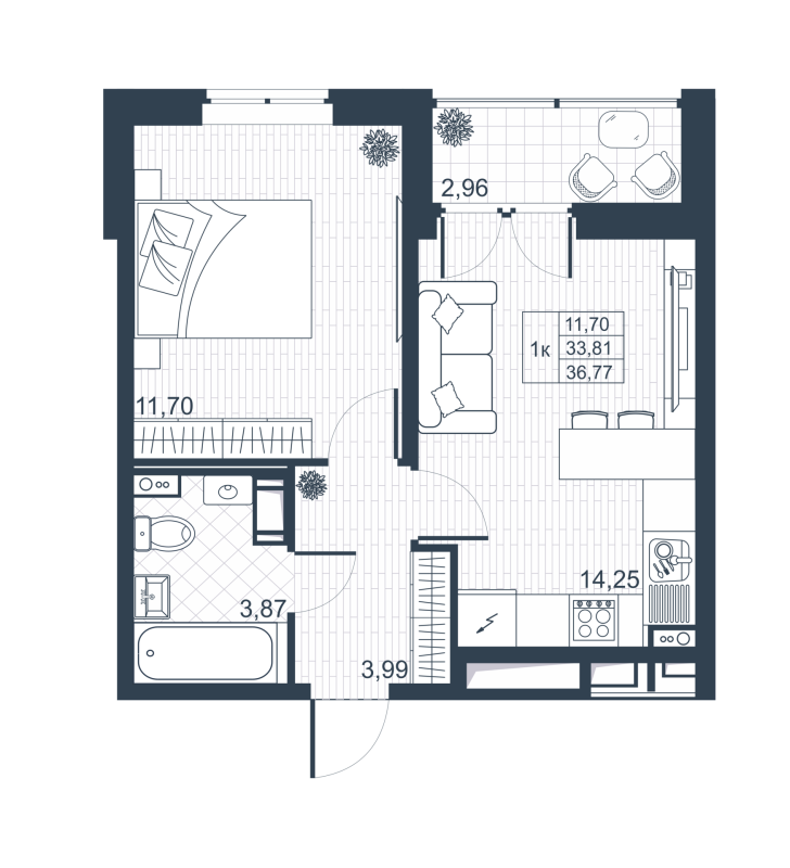 1-комнатная квартира, 35.29 м² в ЖК "Ново-Антропшино" - планировка, фото №1