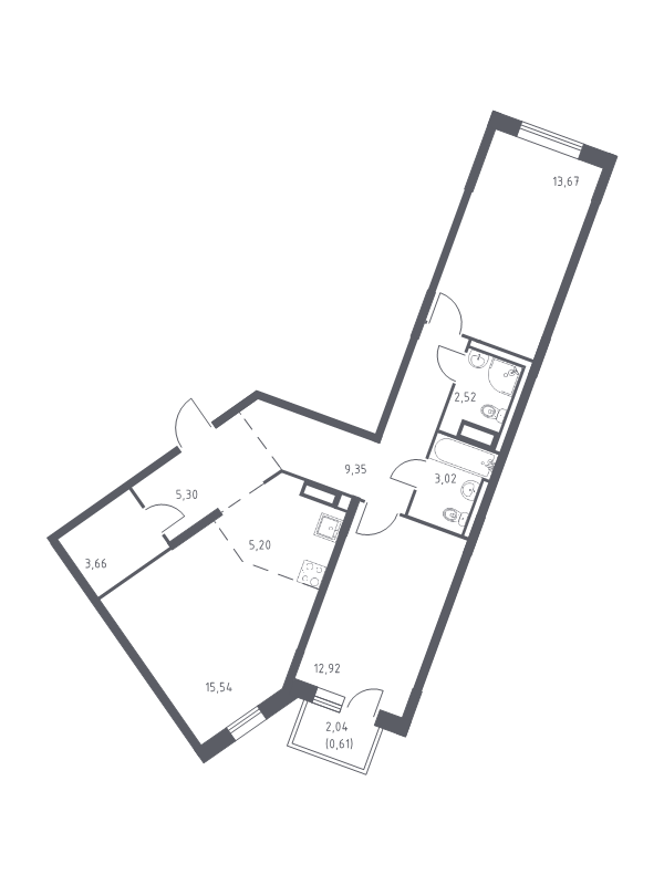 3-комнатная (Евро) квартира, 71.79 м² в ЖК "Квартал Лаголово" - планировка, фото №1