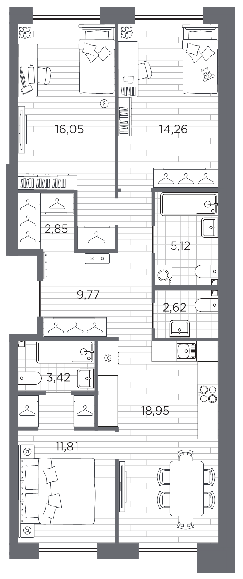 4-комнатная (Евро) квартира, 84.85 м² в ЖК "Галерная гавань" - планировка, фото №1