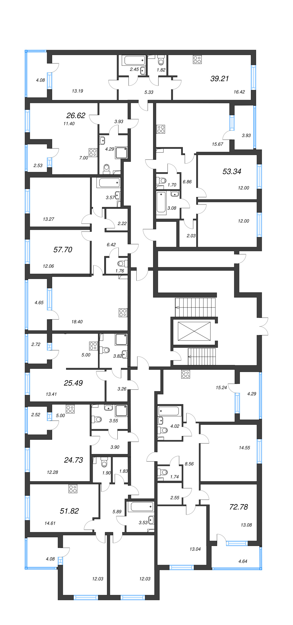 Квартира-студия, 24.73 м² в ЖК "Любоград" - планировка этажа
