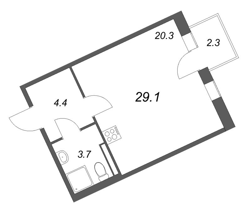 Квартира-студия, 29.1 м² в ЖК "Экография" - планировка, фото №1