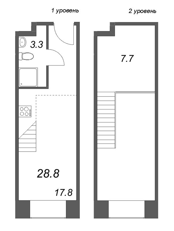 Квартира-студия, 28.8 м² в ЖК "Пространство by Avenue-Apart" - планировка, фото №1