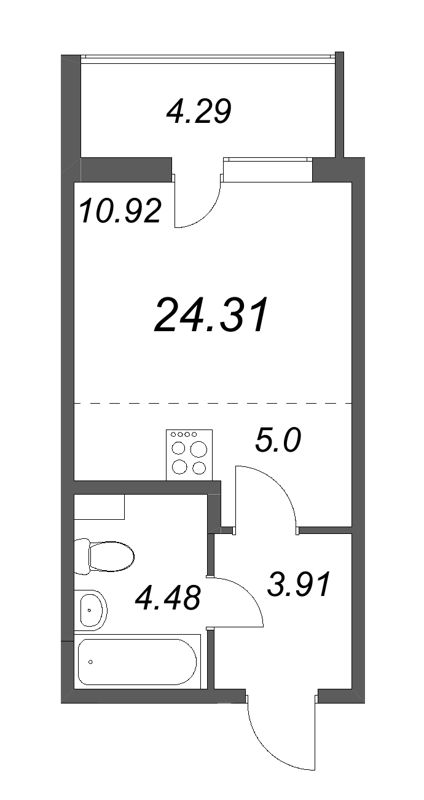 Квартира-студия, 24.31 м² - планировка, фото №1