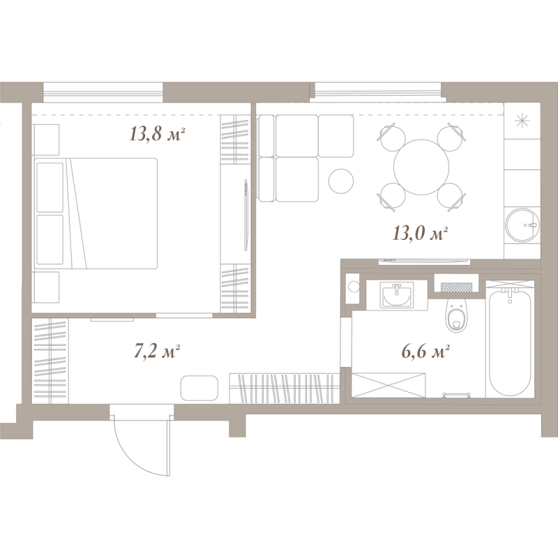 Квартира-студия, 37.87 м² в ЖК "Приоритет" - планировка, фото №1