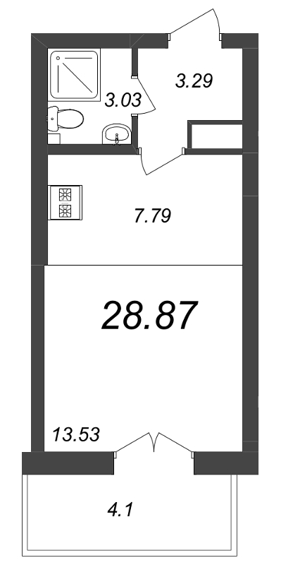 Квартира-студия, 28.87 м² в ЖК "Neva Residence" - планировка, фото №1
