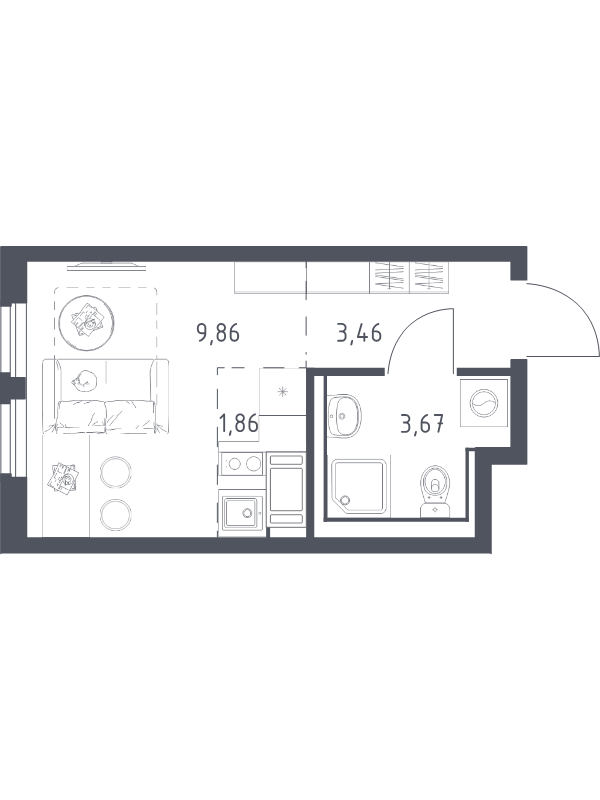 Квартира-студия, 18.85 м² в ЖК "Новое Колпино" - планировка, фото №1