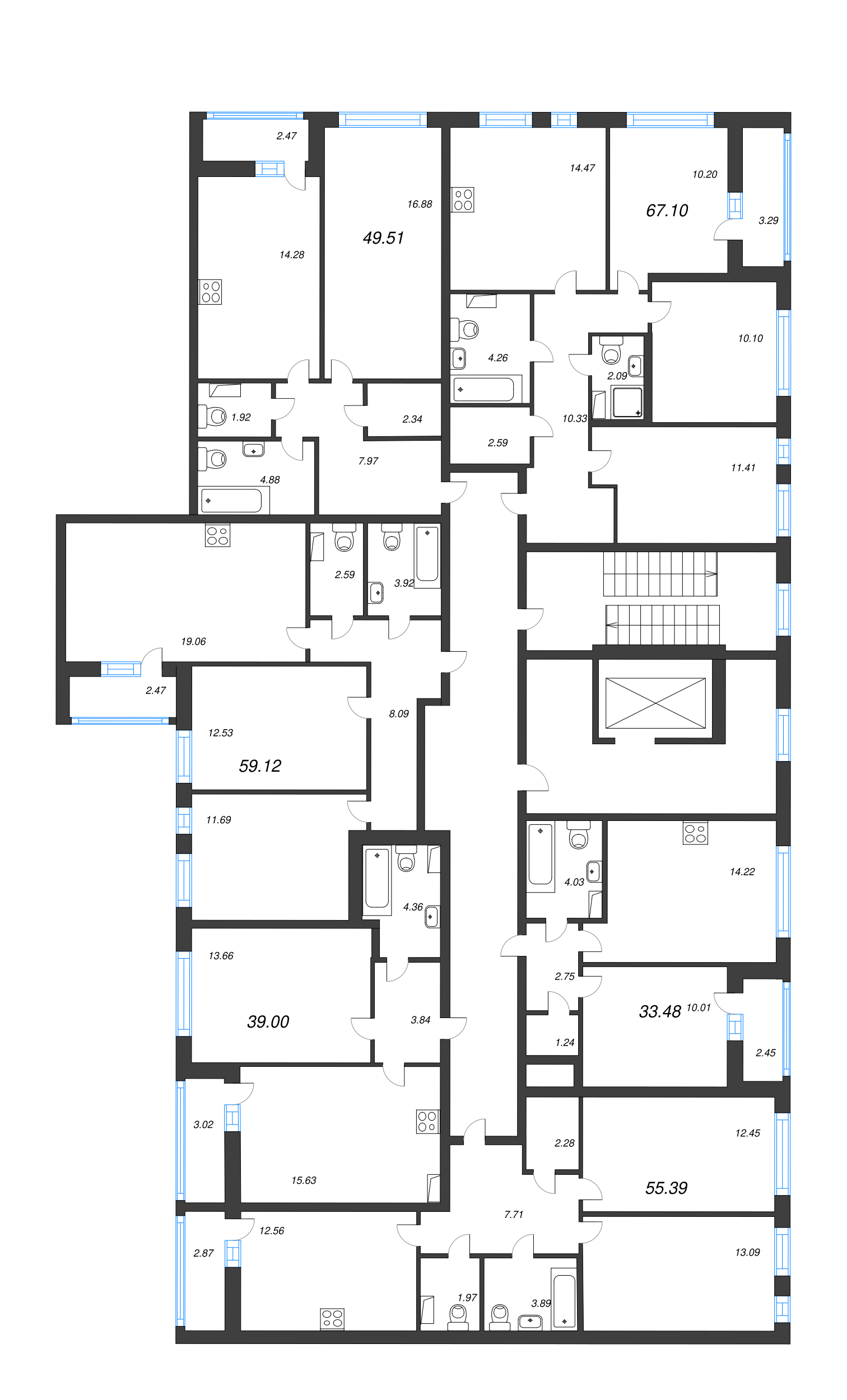 1-комнатная квартира, 49.51 м² - планировка этажа