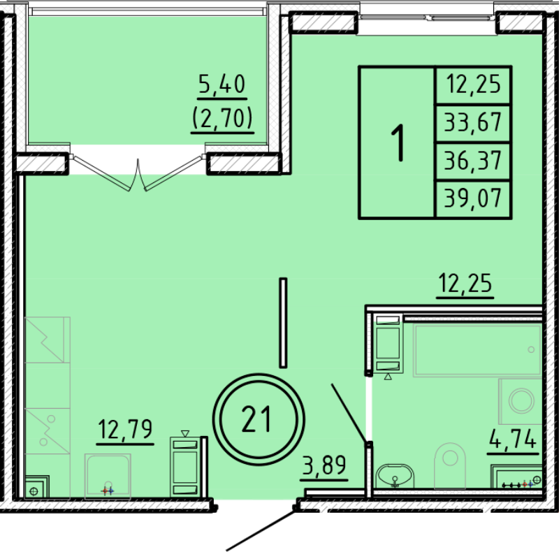 1-комнатная квартира, 33.67 м² в ЖК "Образцовый квартал 16" - планировка, фото №1