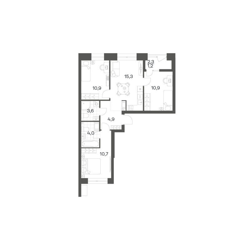 4-комнатная (Евро) квартира, 61.42 м² в ЖК "Новый Питер" - планировка, фото №1