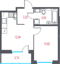 1-комнатная квартира, 32.89 м² в ЖК "Город-спутник Южный" - планировка, фото №1