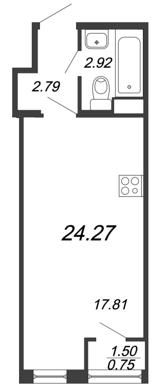 Квартира-студия, 23.6 м² в ЖК "FoRest Аквилон" - планировка, фото №1