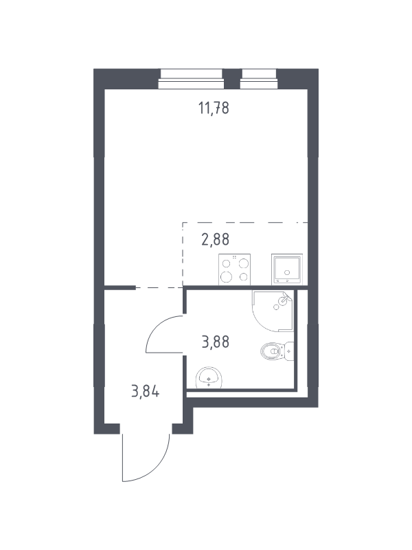 Квартира-студия, 22.38 м² - планировка, фото №1