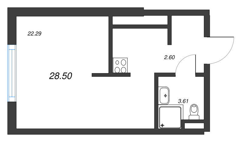 Квартира-студия, 28.5 м² в ЖК "Legenda Васильевского" - планировка, фото №1