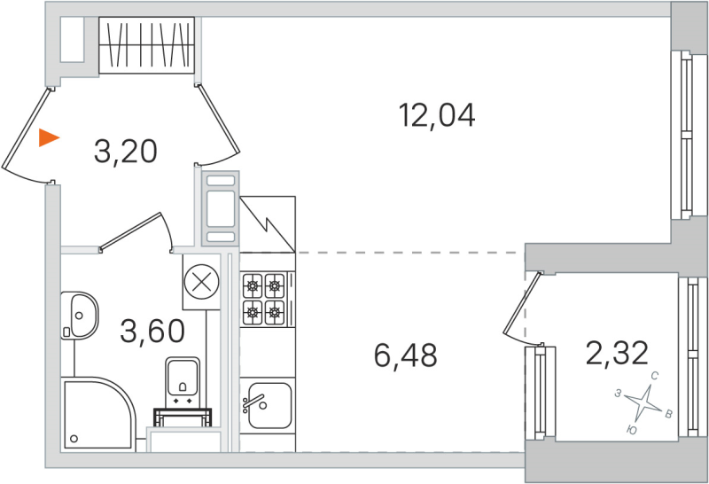 Квартира-студия, 25.32 м² в ЖК "Дубровский" - планировка, фото №1