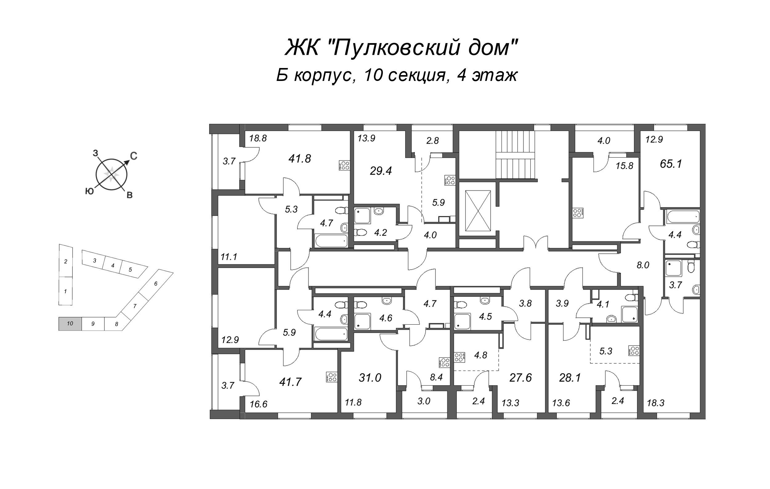 Квартира-студия, 27.6 м² в ЖК "Пулковский дом" - планировка этажа