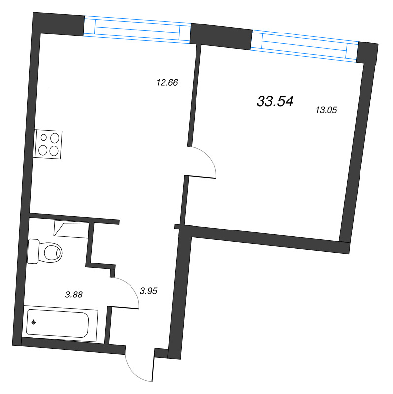 1-комнатная квартира, 33.54 м² в ЖК "Аквилон Riva" - планировка, фото №1