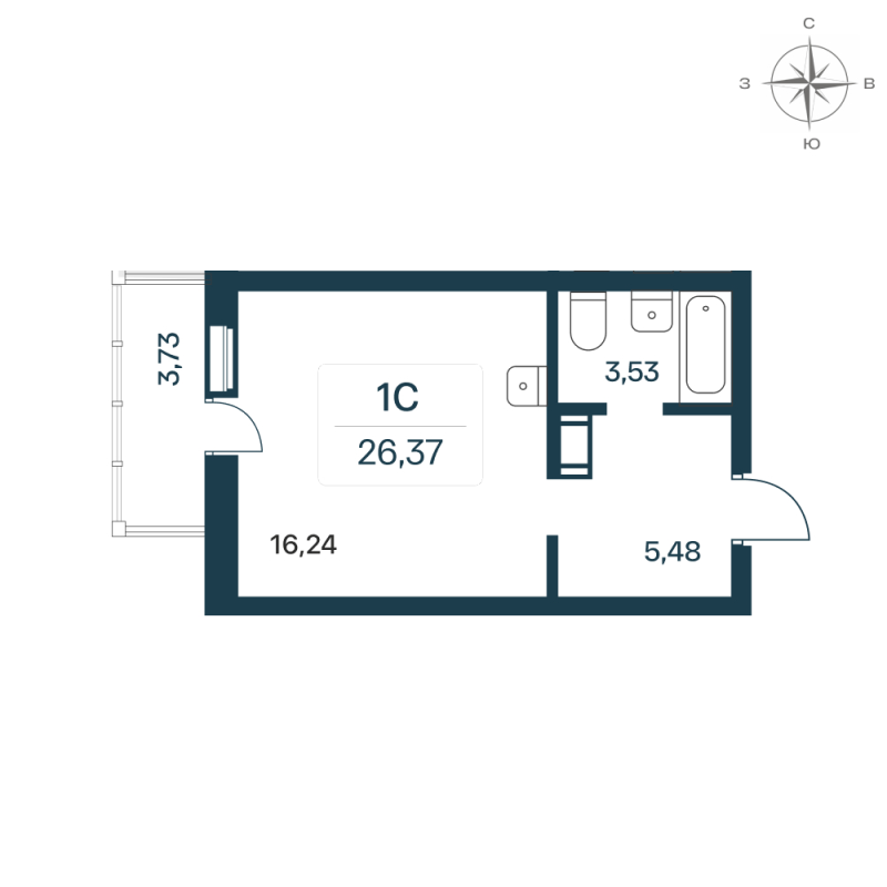 Квартира-студия, 26.49 м² - планировка, фото №1
