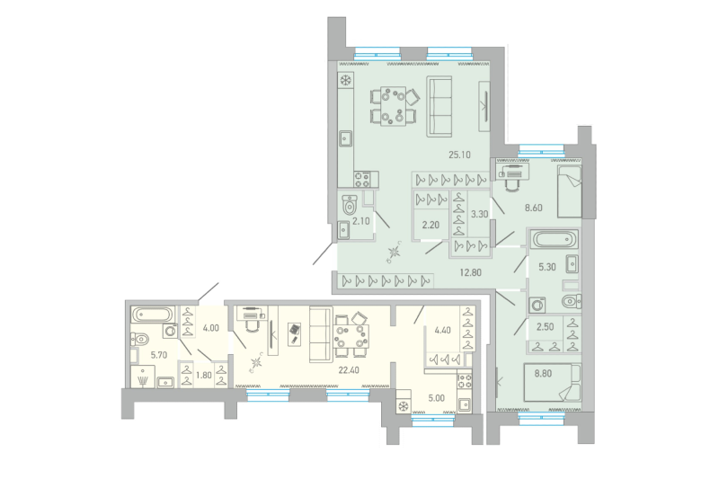 4-комнатная (Евро) квартира, 114 м² в ЖК "LOVO" - планировка, фото №1