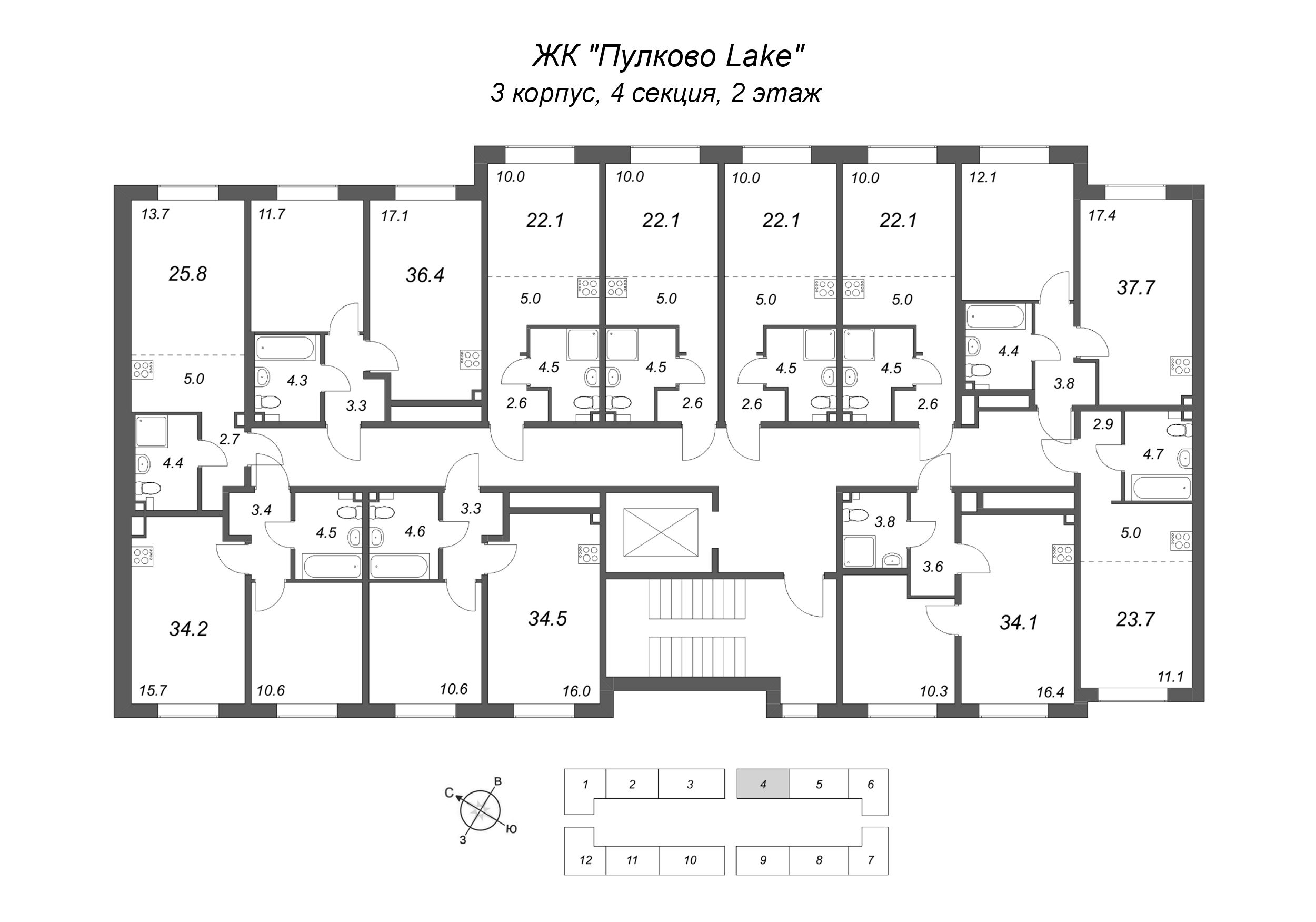 Квартира-студия, 22.1 м² в ЖК "Пулково Lake" - планировка этажа