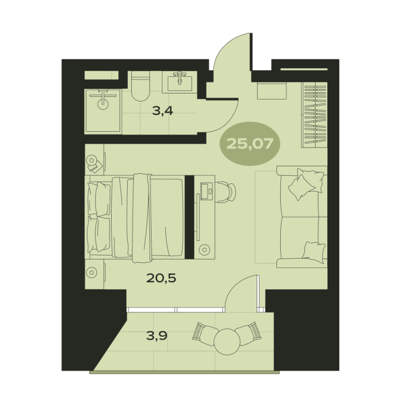1-комнатная квартира, 27.8 м² в ЖК "Место в Смолячково" - планировка, фото №1