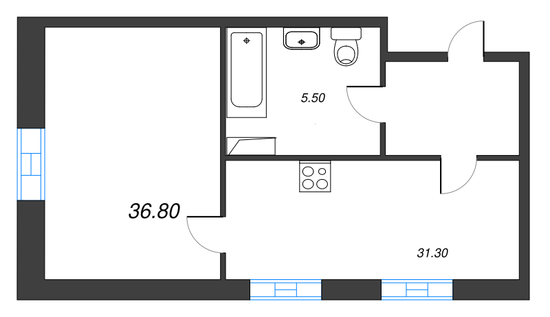 2-комнатная (Евро) квартира, 36.2 м² в ЖК "VIDI" - планировка, фото №1