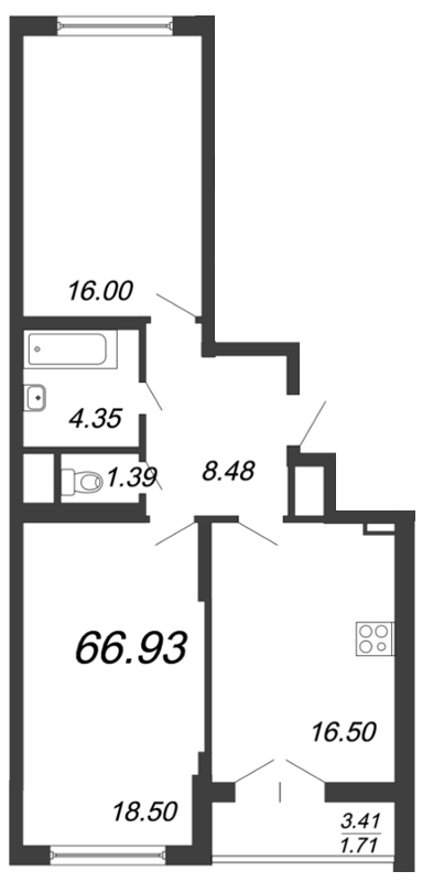 3-комнатная (Евро) квартира, 67.8 м² в ЖК "Колумб" - планировка, фото №1