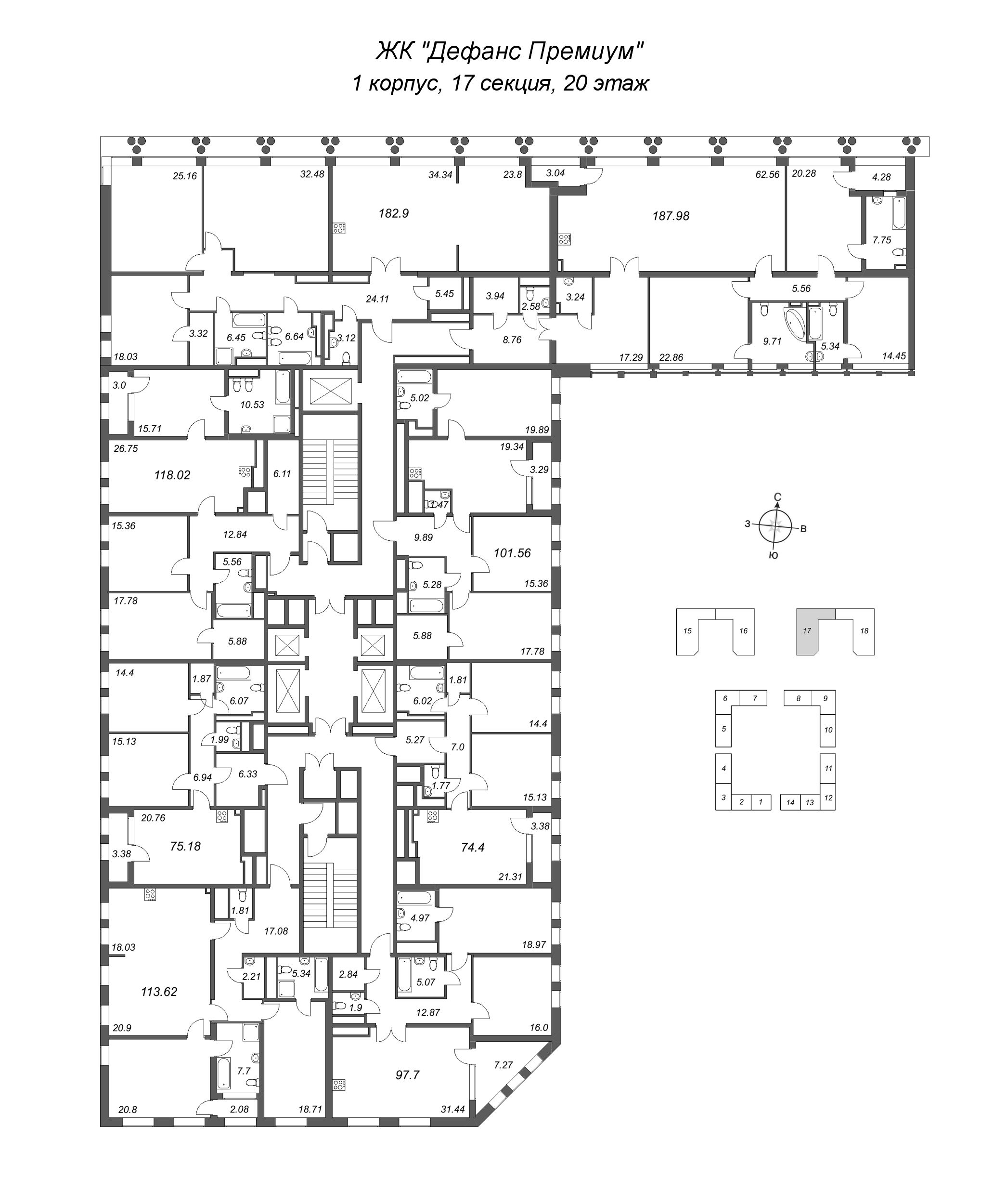 4-комнатная квартира, 182.9 м² - планировка этажа