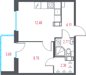 1-комнатная квартира, 32.27 м² в ЖК "Город-спутник Южный" - планировка, фото №1