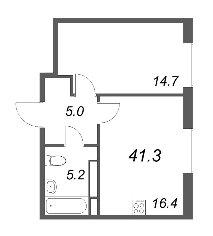 2-комнатная (Евро) квартира, 41.4 м² в ЖК "Визионер" - планировка, фото №1