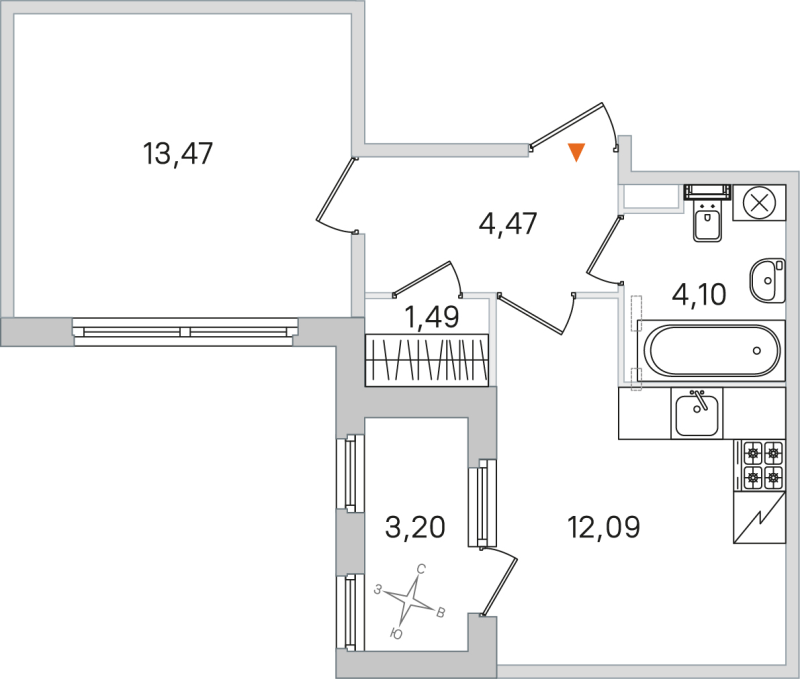 1-комнатная квартира, 35.62 м² в ЖК "Дубровский" - планировка, фото №1