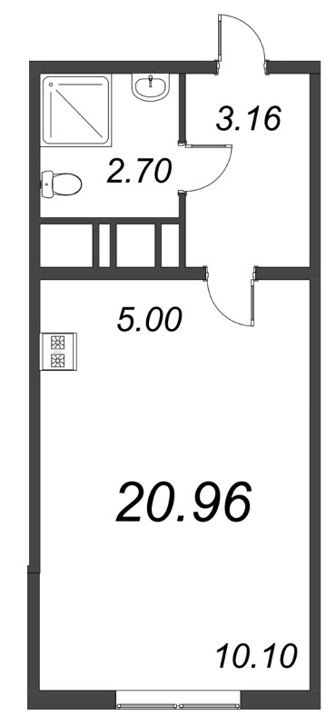 Квартира-студия, 20.96 м² в ЖК "Ручьи" - планировка, фото №1