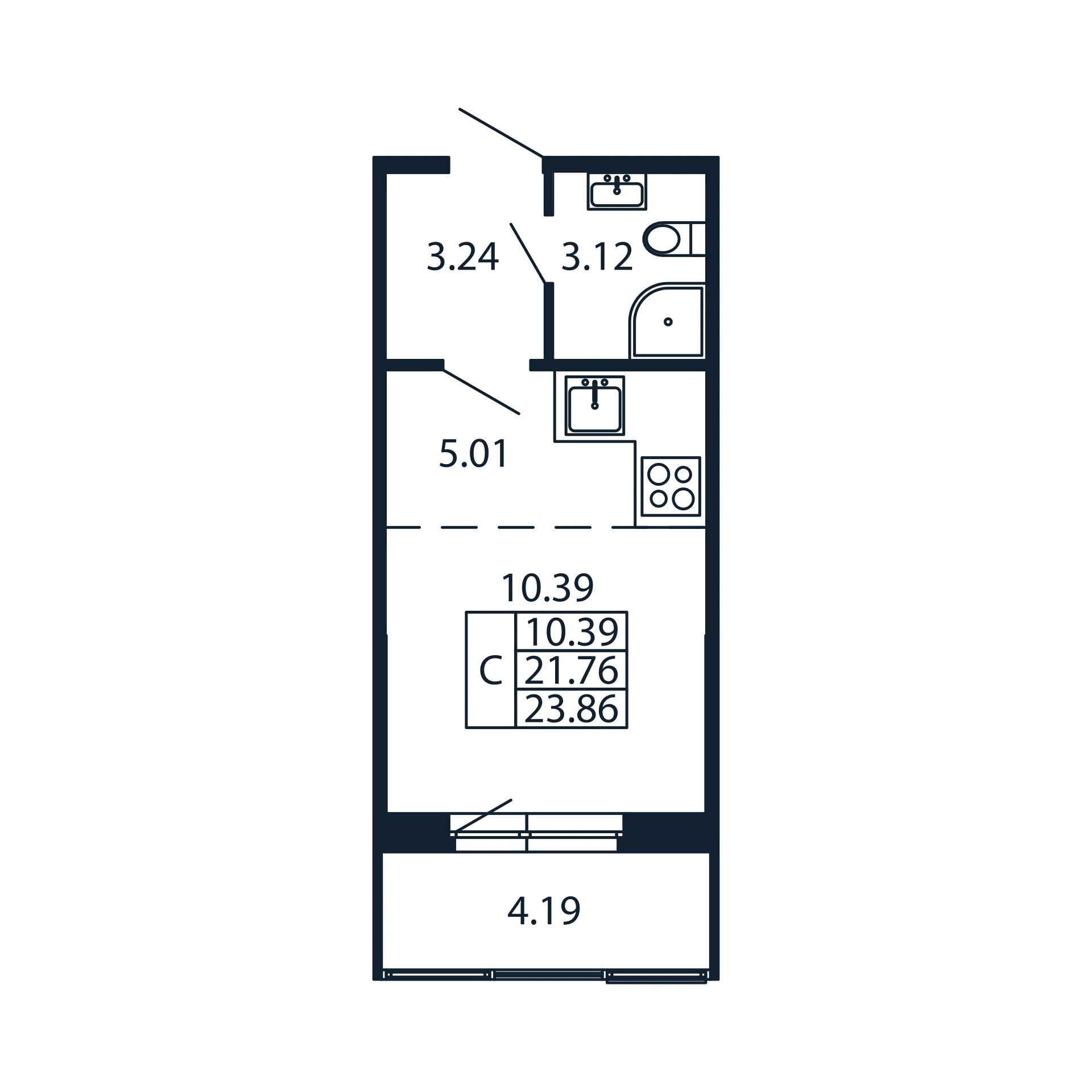 Квартира-студия, 21.76 м² в ЖК "Полис Новоселье" - планировка, фото №1