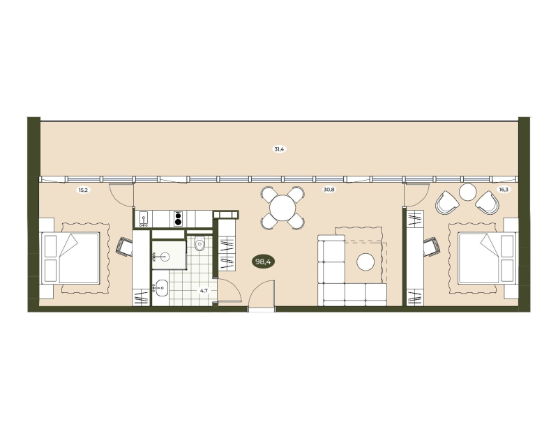 3-комнатная (Евро) квартира, 98.3 м² в ЖК "Место в Рощино" - планировка, фото №1