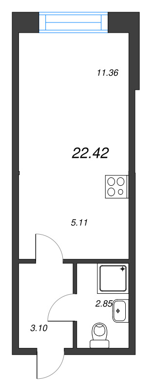 1-комнатная квартира, 22.42 м² в ЖК "Капральский берег" - планировка, фото №1
