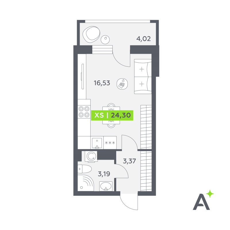 Квартира-студия, 24.3 м² в ЖК "Аквилон РекаПарк" - планировка, фото №1