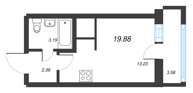 Квартира-студия, 19.88 м² - планировка, фото №1