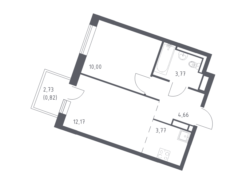 2-комнатная (Евро) квартира, 35.19 м² - планировка, фото №1