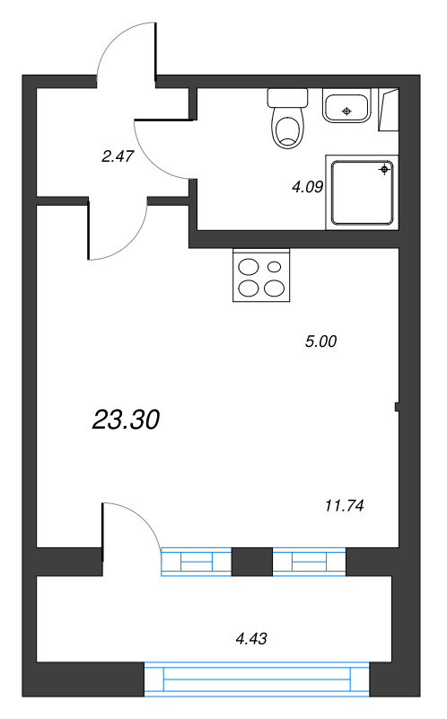 Квартира-студия, 23.3 м² в ЖК "Б15" - планировка, фото №1