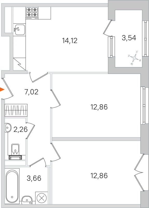 2-комнатная квартира, 52.78 м² в ЖК "Дубровский" - планировка, фото №1