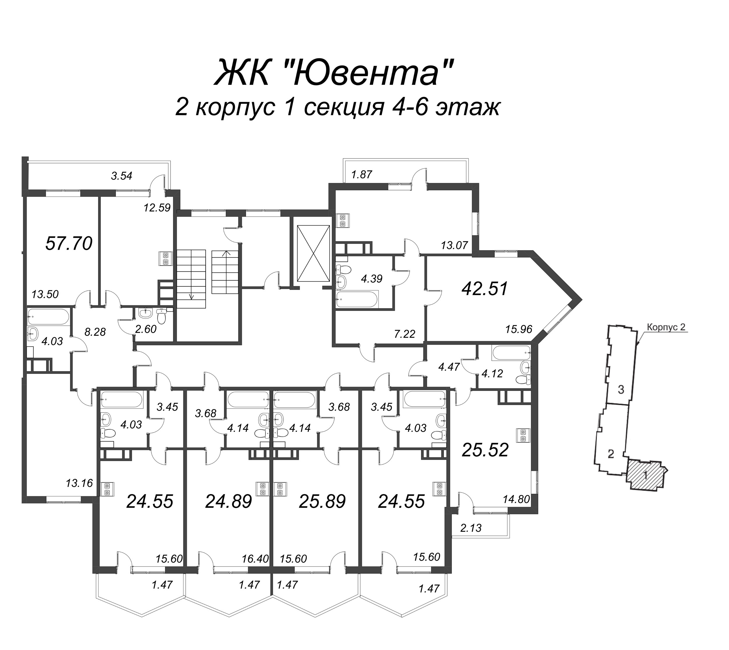 Квартира-студия, 24.9 м² в ЖК "Ювента" - планировка этажа