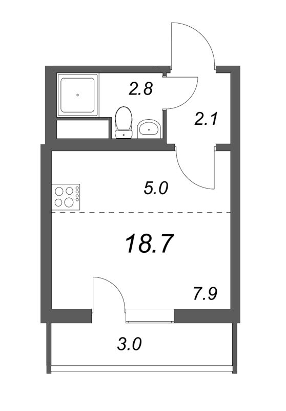 Квартира-студия, 18.7 м² - планировка, фото №1