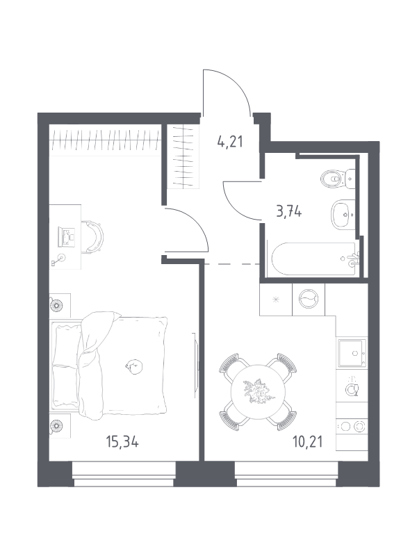 1-комнатная квартира, 33.5 м² в ЖК "Живи! В Рыбацком" - планировка, фото №1