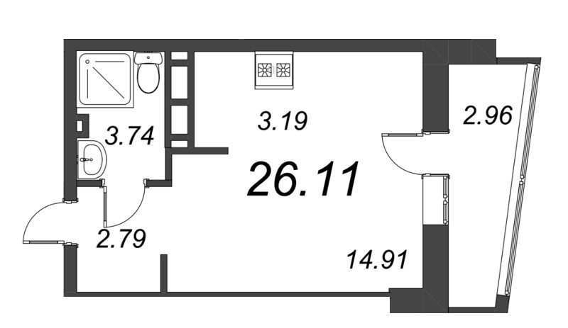 Квартира-студия, 26.11 м² - планировка, фото №1
