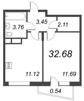 1-комнатная квартира, 32.68 м² в ЖК "VEREN NORT сертолово" - планировка, фото №1