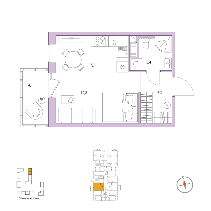 Квартира-студия, 28.8 м² в ЖК "Янила Форест" - планировка, фото №1
