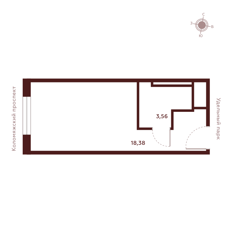 Квартира-студия, 21.94 м² в ЖК "Saan" - планировка, фото №1