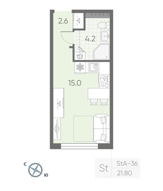 Квартира-студия, 21.8 м² в ЖК "Пулково Lake" - планировка, фото №1